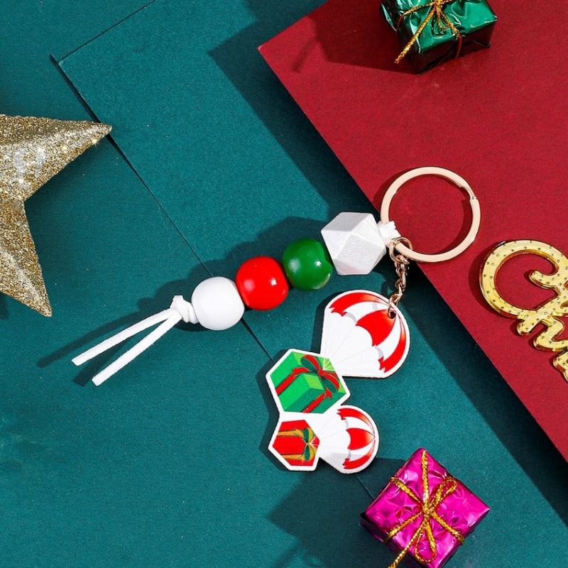 Wholesale Christmas Elk Santa Claus Beaded Keychain